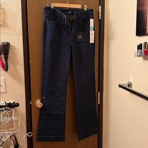 NWT Women's Dark Blue Boot Cut Jeans with rhinestones on front